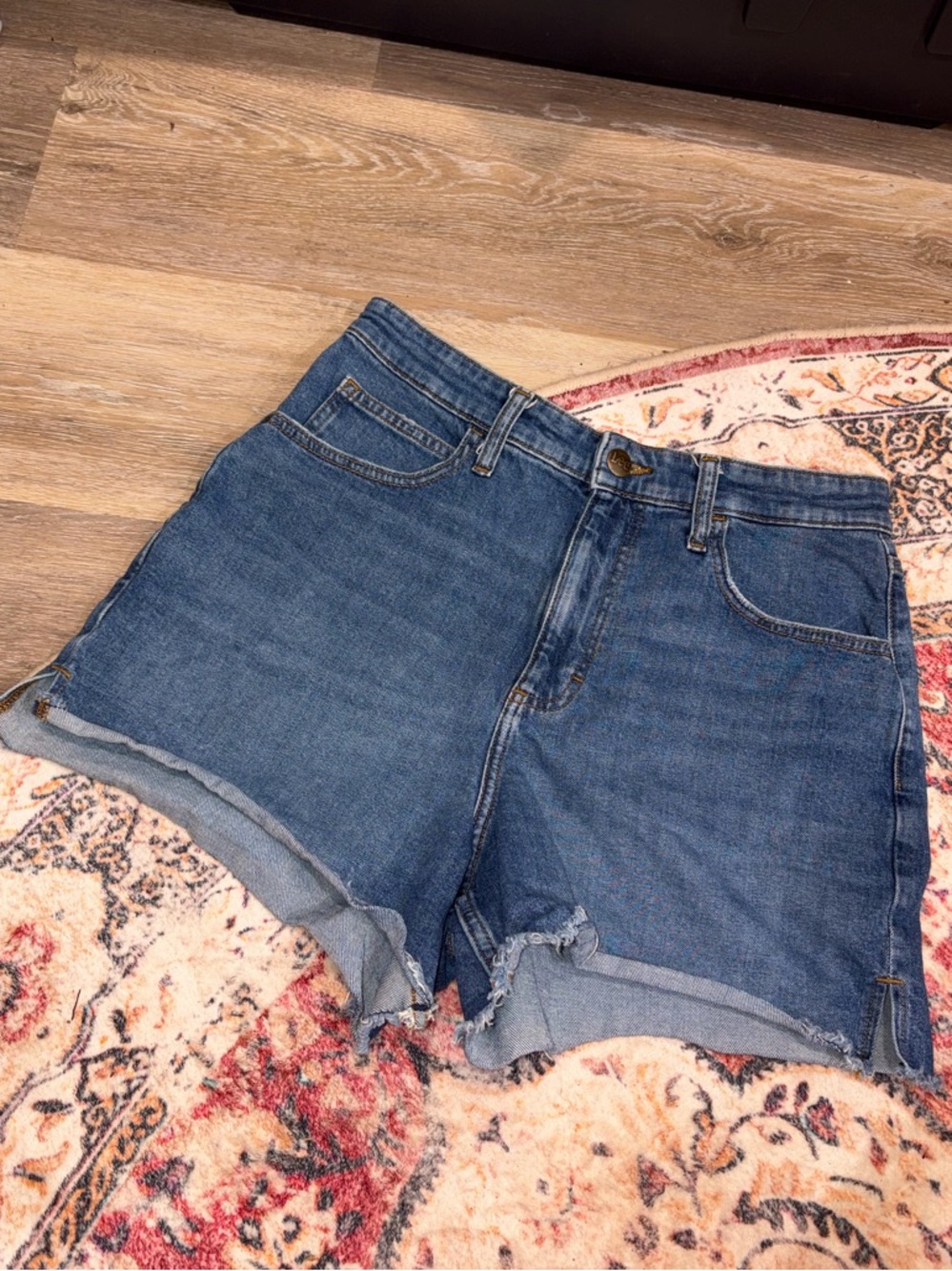 Lee Women's Blue Denim High-Rise Cutoff Shorts